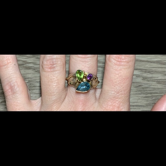 Vintage Designer Sterling Silver & Gold Amethyst, Peridot, And Topaz Ring - Picture 7 of 7